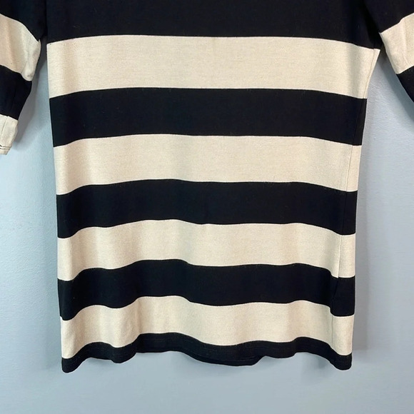 WHITE HOUSE BLACK MARKET Y2K Striped Keyhole Top Black Tan Half Ruched Sleeve XS - Picture 6 of 12